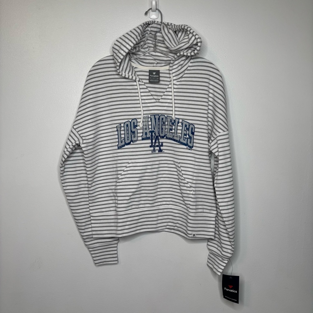 MLB Los Angeles Dodgers Fanatics Striped Fundamentals Notch Neck Pullover Hoodie
